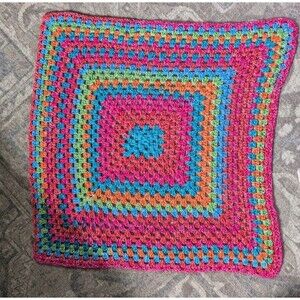 Crocheted Granny Square Baby Afghan Lap Blanket Throw 29" X 30" Shower Gift